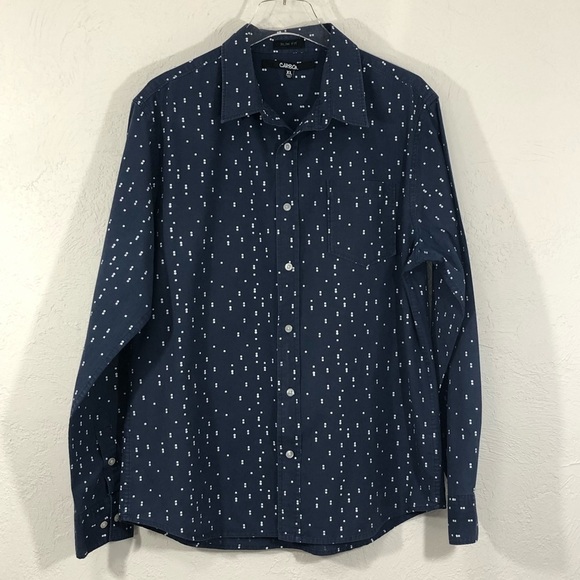 CARBON -HANDSOME BUTTON DOWN SHIRT.  NAVY BLUE & SMALL WHITE SQUARES DESIGN - B9 - Picture 2 of 9